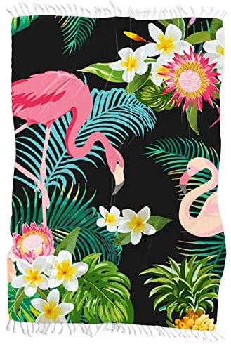 FANSU Serviette de Plage Grande Taille Anti Sable, Imprimé Flamant Serviettes de Plage à Séchage Rapide Drap de Plage Serviette de Bain avec Frange Couverture de Plage (200x150cm,Flamant Rose)