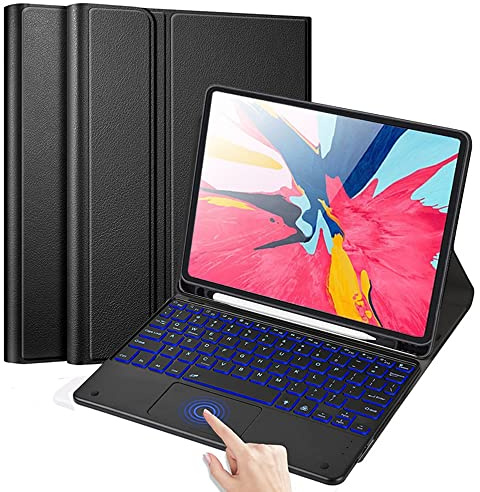 QYiiD Backlit Touchpad Keyboard Case for iPad Pro 12.9 2017/2015, Magnetically Detachable Wireless Bluetooth Keyboard Cover with Pencil Holder for iPad Pro 12.9 1st / 2nd Gen, Black