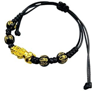pulunto Bracciale in corda intrecciata nera da donna da uomo color oro fortunato braccialetto braccialetto di fascino regolabile