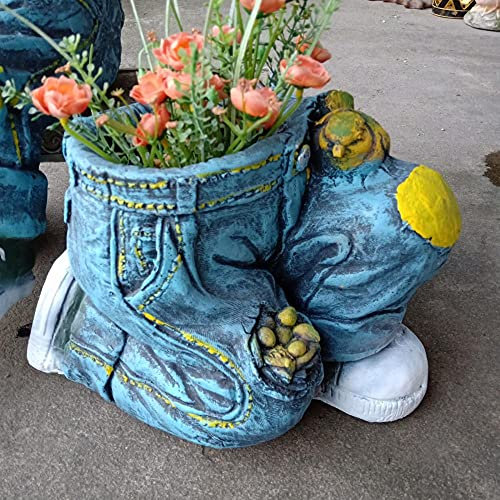 DERBUT Sculture e statue da giardino Statue Pastorali Cemento Pantaloni in denim Ornamenti Vaso di fiori Decorazione Artigianato