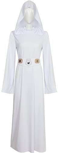 MAXUPO Prinzessin Leia Kostüm für Damen Cosplay Outfits Kleid Tunika Robe mit Gürtel (Erwachsene Weiß, Large)