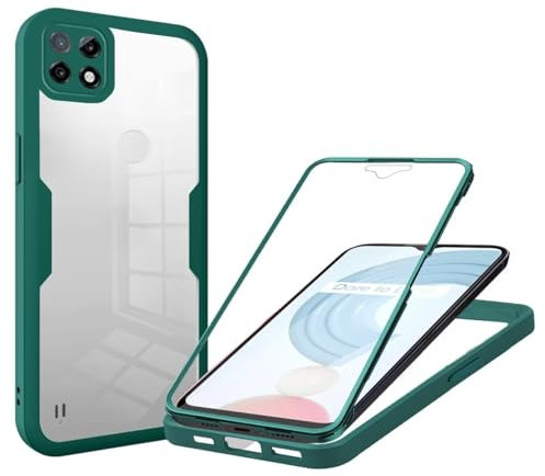 Haygdz Funda para Realme C21, 360 Grados Antigolpes Carcasa Capa Doble Case con Transparente Protector Pantalla Anti-Golpes Case Realme C21 (Verde)