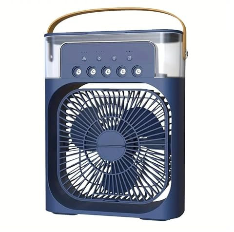 Ventilador humificador portátil de 3 velocidades con cabezales de rociado (Blue)