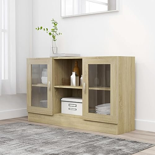 JUNZAI Vitrinenschrank, Vitrine, Wandschrank, Schrank Regal, Glasregal, Glasvitrine Stehend, Eckvitrine, Manga Regal, Sonoma-Eiche 120x30,5x70 cm Spanplatte