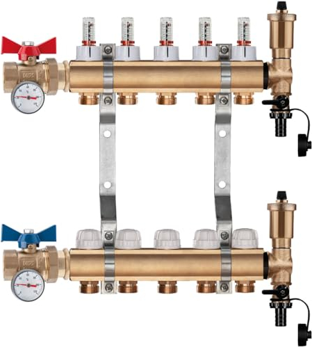 Heizkreisverteiler Messing Premium 6 Heizkreise für Fußbodenheizung Durchflussanzeiger Entlüfter (6 Heizkreise)