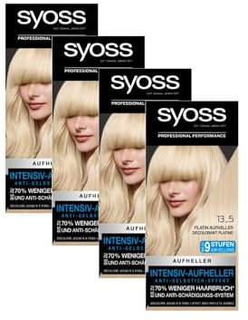 Syoss Color Coloration 13_5 Platin Aufheller Stufe 3 (4 x 157 ml), Haarfarbe für bis zu 9 Stufen Aufhellung, mit Anti-Gelbstich-Effekt & bis zu 70% weniger Haarbruch*