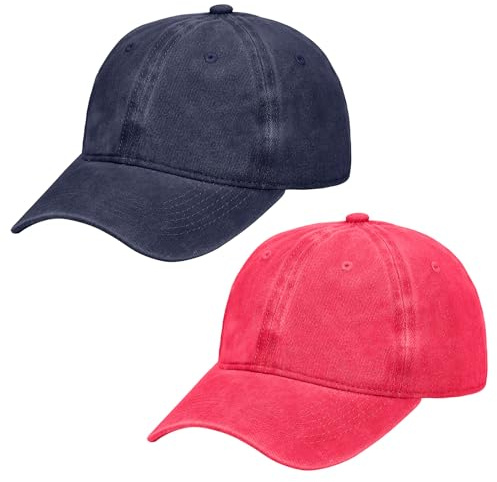 Lancry 2 PCS Washed Plain Baseball Cap,Unisex Retro Men's Baseball Caps,100% Cotton Adjustable Golf Dad Hats for Men Women Sport Casual Sun Visor Cap