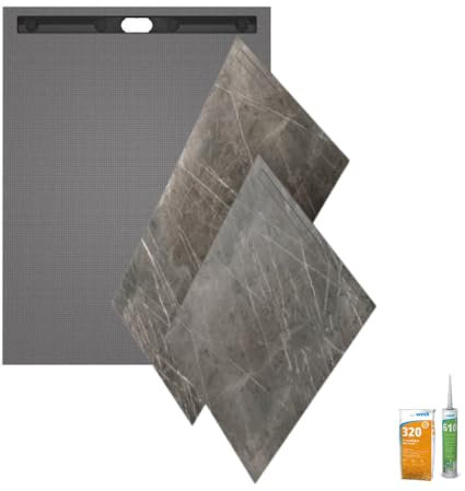 Receveur de douche à carreler 120 x 90 WEDI Fundo riolito neo + revêtement Top marble grey brown + colle