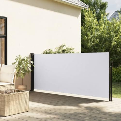 Coavain Ausziehbare Seitenmarkise Weiß Privacy Screen Balkon Sichtschutzwand Side Awning Seitenmarkise Ausziehbar Blickdicht Markise 120x300 cm Stoff&Stahl&Aluminium