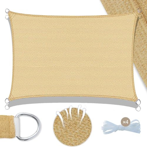 UMI Volie d'ombrage Rectangulaire 4x5m Respirant Toile Ombrage HDPE Protection 95% UV pour Jardin Patio Terrasse Camping- Sable
