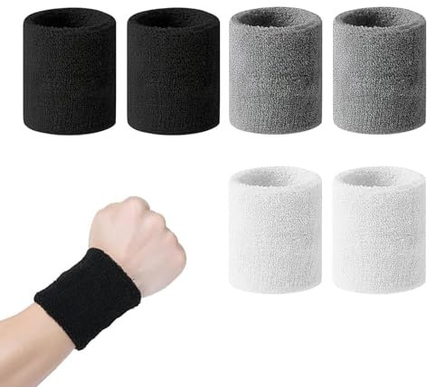 Bandeau Poignet Sport,6 Pièces Bandeau de Transpiration Poignet Bracelets De Tennis en Coton Serre-Poignets Bracelets Absorbants pour Hommes Femmes Basketball de Football de Gymnastique (8 x 8 cm)