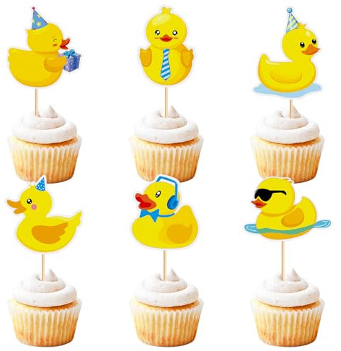 Blumomon 24 Stück Gelbe Ente Kuchenaufsatz Gaming Dekoration Spiel Cupcake Aufsätze für Spiele Motto Partys Kindergeburtstag Babyparty Party Dekorationen