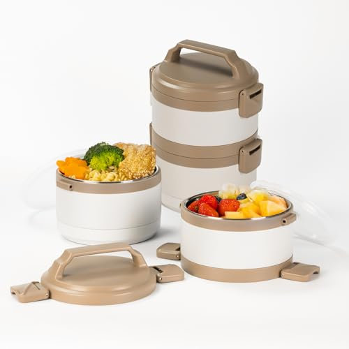 Lille Home Tiffin - Caja térmica apilable de acero inoxidable para almuerzo/aperitivos, contenedor de alimentos aislado de 2 niveles con bolsa de almuerzo y utensilios, 1500 ml (025)