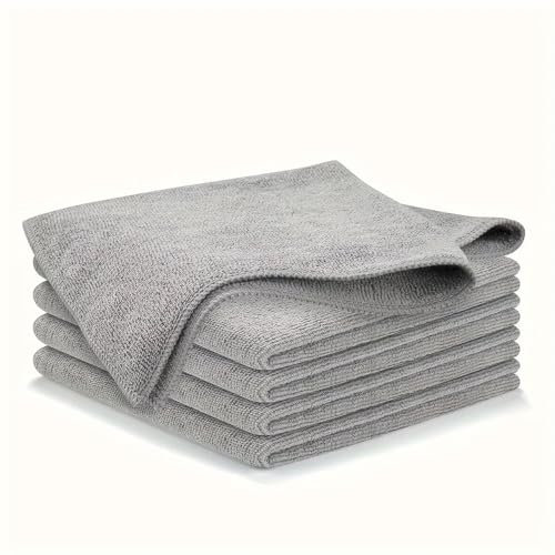 Microfiber Cleaning Cloths, 5 Pack, Ultra-Soft, Lint-Free, Highly Absorbent, Quick-Dry, Blue (30x30 cm) or Grey (25x25 cm) (Grey 25x25cm 5 pack)