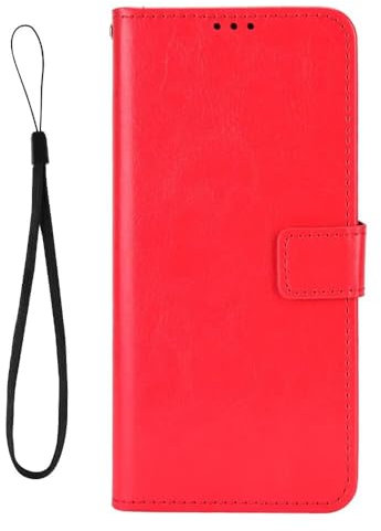 Luoiwei Handyhülle für Redmi 11 Prime 4G Hülle mit Band,for Redmi 11 Prime 4G Case PU Leder,RFID Blocker Flip Wallet Cover Klapphülle Stoßfest Schutzhülle Magnet Aesthetic Standfunktion,Rot