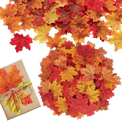 dinghaole 100 Pièces Feuilles d'érable d'automne, Deco Automne Interieur, Feuille Automne Feuilles d'Érable Artificielles Convient pour la Fête de Thanksgiving de Mariage d'automne