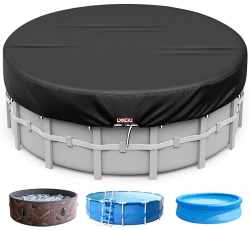LXKCKJ Bâche de protection solaire ronde de 4,2 m pour piscine hors sol, protection de réservoir avec accessoires, housse de protection pour jacuzzi ronde, idéale pour l'eau et la poussière (noir)