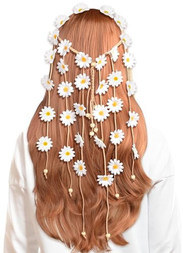 TAXTYHRE Sonnenblumen Haarschmuck, Sonnenblumen Haarreif, Modische Gänsenblümchen Haarschmuck, Verstellbar Blumen Haarband für Damen Mädchen Strand Hochzeit Karneval Party, Weiß
