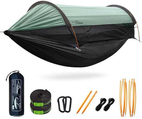 Travel Bird Hamac de Camping avec Moustiquaire et Pare-Soleil, 290 x 140 cm, Hamacs Suspendus Légers Multi-Modes avec Sangles d'arbre, Tente de Sol pour L'extérieur, La Randonnée et Le Camping