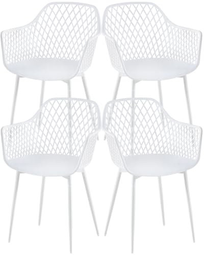 buybyroom Lot de 4 Chaises de Salle à Manger, Chaise Scandinave Chaise Fauteuil avec Pieds en métal Dossier Ergonomique pour Salle à Manger, Salon, Cuisine et Chambre, Blanche