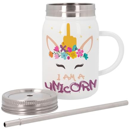 Thermobecher aus Edelstahl mit Deckel und Strohhalm – I'm a Unicorn Humor Legendary Animal – 500 ml – Thermobecher