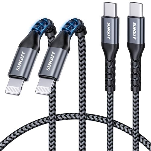 SUNGUY USB C Lightning Kabel, [0,5m 2 Stück] (MFi-zertifiziert) Kurzes Typ-C Lightning iPhone mit PD-Unterstützung 20W Schnellladung CarPlay-fähig Kompatibel mit iPhone14/13/12/11/XR/XS/SE usw -Grau