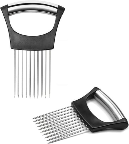 Heanvmyss Onion Slicer,2 Pcs Stainless Steel Onion Holder,Meat Slicer,Meat Tenderizer Needle,Kitchen Useful Gadgets for Cutting Vegetable,Fruit,Potato,Meat