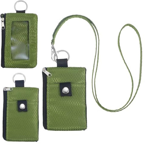 RFID Blocking Small Neck Wallet Travel Neck Wallet with Lanyard Keychain Water Resistant Zipper ID Case Pouch Badge Holder with ID Window for Women Men Boys Girls Cards Coin Daily Use (Olive green)