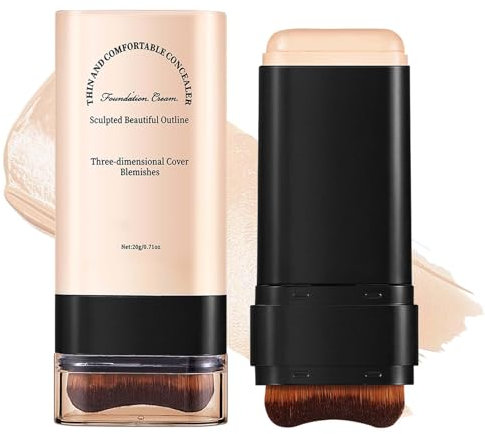 Full Coverage Foundation Stick, Mehrzweck Foundation Stick, Cream Foundation Makeup mit Pinsel, Double Head Longwear Concealer und Contour Stick, Wasserfestes, Natürlich Matte Makeup Finish (02Nature)