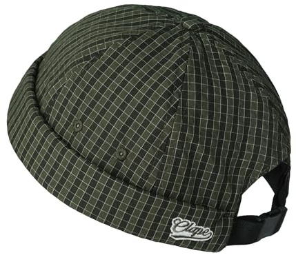 CLAPE Docker Cap Herren Damen Leicht Faltbar Verstellbar Docker Mütze | Karo-Muster,Vintage Style,Seemannsmütze mit Umschlag,Kappe Ohne Schirm für Alltag,Casual Outdoor,Reisen
