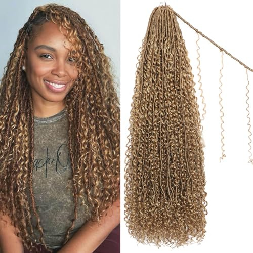 FALEMEI Boho Locs Crochet Hair 24 Inch Goddess Braids Crochet Hair for Black Women 8 Packs Boho Faux Locs With Curly Ends Pre Looped Bohemian (27#, 24 Inch (Pack of 8))