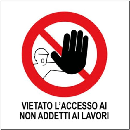 M-ITALY CARTELLO SEGNALETICO QUADRATO - VIETATO L'ACCESSO AI NON ADDETTI AI LAVORI - Adesivo Extra Resistente, Pannello in Forex, Pannello In Alluminio (Alluminio, 20x20 cm)