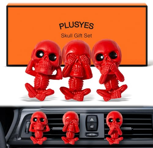 PLUSYES Totenkopf Auto Lufterfrischer Clips, Gothic Deko Innenraum, Horror Halloween Skelett Auto Accessoires, Lustiges Geschenk für Männer und Frauen
