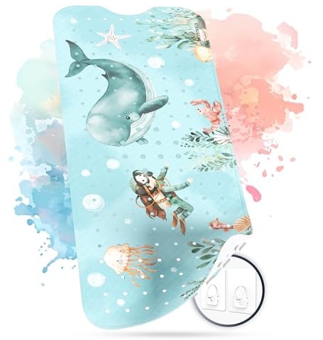 SilverRack Alfombrilla de baño para niños, antideslizante [100x40cm] - Alfombrilla de baño libre de BPA - Alfombrilla de baño para niños - para bebés y niños - Ballena mundo submarino verde a la