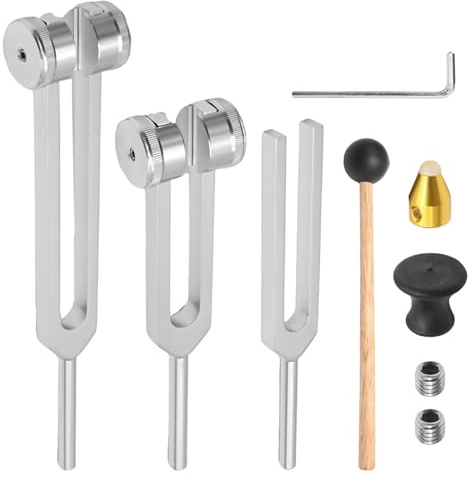 JUUDDENPARTS 9-Piece Healing Tuning Fork Set with Crystal Base, Ideal for Chakra Balancing, Sound Healing, Meditation, Yoga, and Spiritual Relaxation