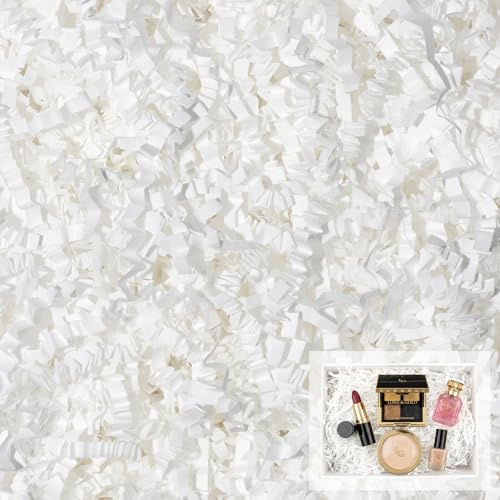 White Shredded Tissue Paper 200g: Raffia Packaging Filler, Shredded Paper for Gift Boxes and Gift Basket, Hamper Filling for Valentine's Day Birthdays Wedding Easter Christmas Anniversaries
