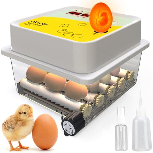 OBI-12 Brutautomat Vollautomatisch für Hühnereier mit Eierwender | Mit stabiler Temperatur und integriertem Eierdurchleuchter, Weiß Gelb