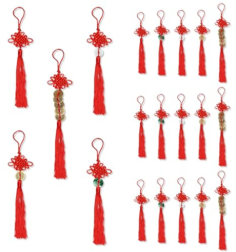 PYSEOSISE Chinesischer Knoten, 20 Stück Chinesische Knoten Quasten, Chinesisches Glücksbringer Feng Shui Charm für Chinesisches Neujahrsfest Frühlingsfest Party Feier Dekoration