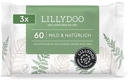 LILLYDOO green Natürliche Feuchttücher, 60 Stück, 100% plastikfreies Tuch, ohne Parfüme (Packung mit 3)