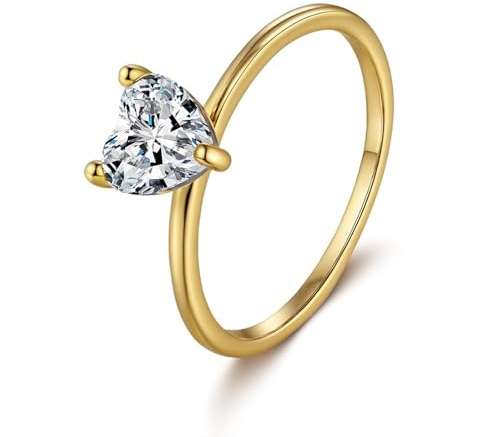 Knuckle Ring Gold, Ring Schlicht Solitärherz mit 1 Ct Moissanit 14K Gelbgold Größe 56 (17.8)