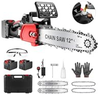 Electric Chainsaw, 12 Cordless Chain Saw 15m/s Chain Speed w 2 Rechargeable 5.0Ah Batteries, 2 Chains & Chain and Guide Bar Handheld Chainsaws for Cutting Wood, Garden Pruning Trees, Tree Trimming