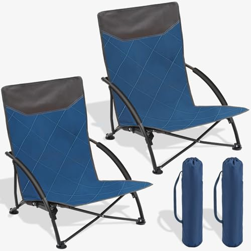 Sekey 2er Set Klappbarer Strandstuhl Extrem Leicht & Tragbar – Nur 2,85 kg pro Stück, mit Armlehnen für Outdoor Strand Angeln Garten mit niedrigen Beinen Blau