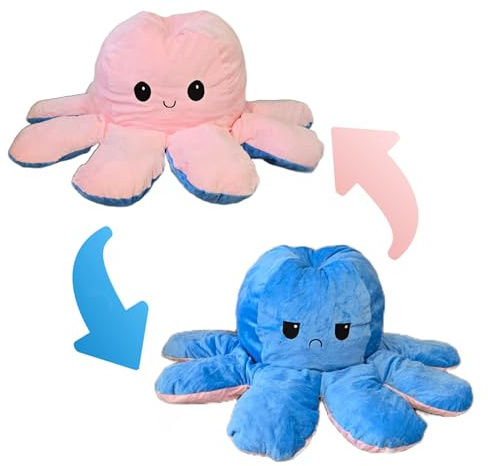 Grande peluche pieuvre réversible, peluche d'ambiance double face, rose/bleu foncé, 90 cm de grande taille, rempli de coton PP, à partir de 3 ans