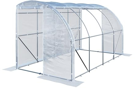 TOOLPORT Anlehn Foliengewächshaus 2x4 m PE 180 g/m² UV stabilisiert Gewächshaus mit Stahlrahmen verzinkt Tomatenhaus Treibhaus mit Seitenfenstern
