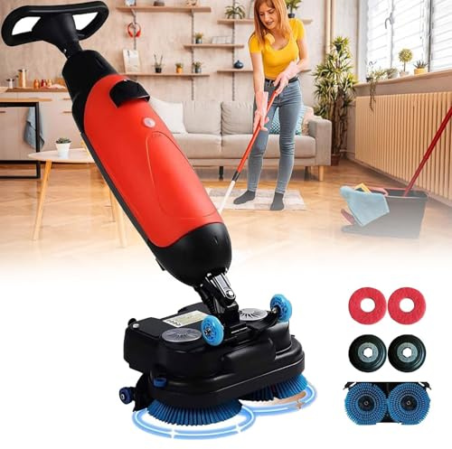 SHAHRYAR Lavasciuga Pavimenti Professionale, 240 Giri/Min, Lavapavimenti Elettrica Leggera, con Larghezza di Pulizia di 17, Doppie Spazzole Rotanti, Testina Rotante a 360°, Copertura 1200 M²/H Red