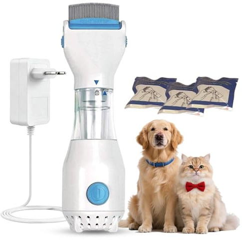 Flohkamm Hunde, Elektrisch Flohkamm mit 3 Filterbeutel für Hunde & Katzen, Anti Flöhe & Zecken