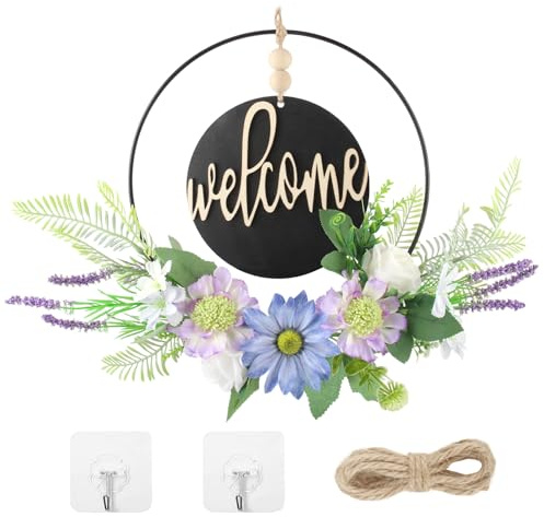 LEIMEND Ghirlanda Decorativa per Porta Ghirlanda per Porta D'ingresso | Le Quattro Stagioni Ghirlanda di Margherite Viola Adatta per Festività Decorazioni Murali e Matrimoni Stile Rustico