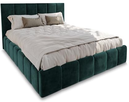 Masseno Polsterbett TARANTO 200x200 cm, Doppelbett, Bettkasten, Stauraum, Lattenrost Und Kopfteil - Grün, Monolith 37