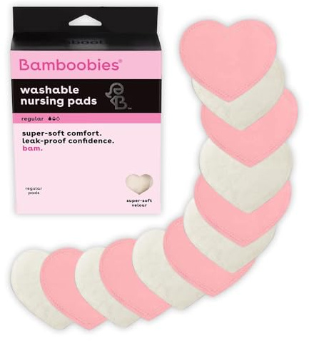 Bamboobies Women’s Nursing Pads, Reusable and Washable for Daily Use, Leak-Proof Pads for Breastfeeding, Pink, 12 Pads