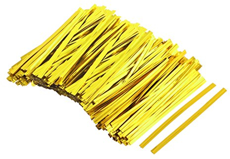 sourcing map Kabelbinder Bindungen, 800Stk Bonbons Brot Taschen Verpackung Krumm Kabel Krawatte Golden Ton